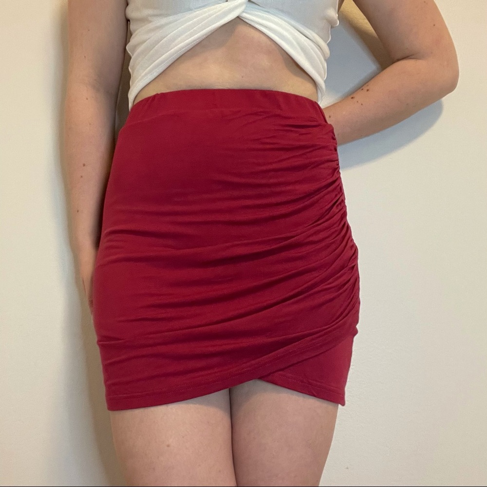 Shein Burgundy Ruched Bodycon Skirt
